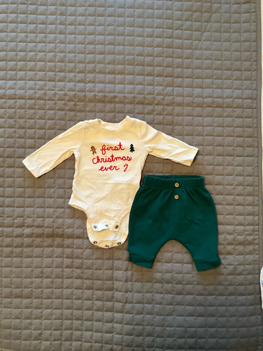 Carter's Cream and Green "First Christmas Ever" Baby Matching Set